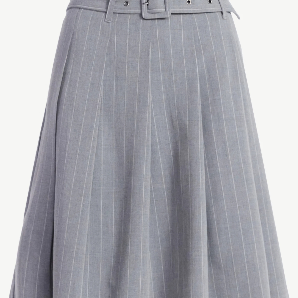 Scoop Gray Pinstripe Pleated Midi Skirt Belted NWT